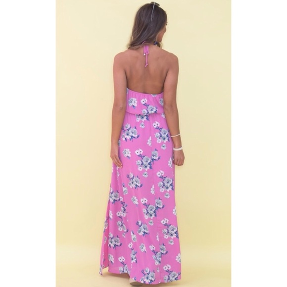 Halter top maxi pink floral dress - Picture 2 of 3